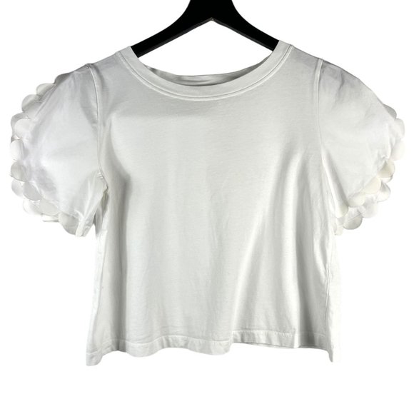 See by Chloe Cloud Dancer Scallop Sleeve T-Shirt 100% Cotton Top in White Size S - Picture 1 of 9